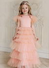 Peach Colour Exclusive Party Wear Designer South Cotton With Soft Net Kids Heavy Gown Girls Wear Collcetion Kajri-4